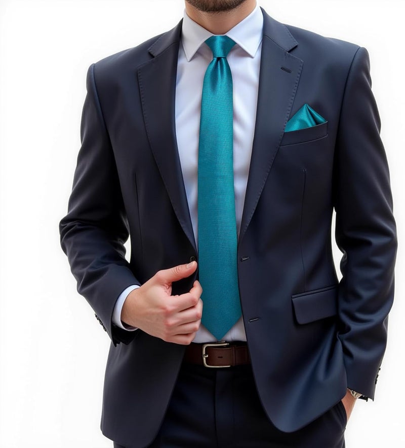 DiBanGu Mens Solid Color Tie and Pocket Square Set Woven Silk Plain Necktie & Handkerchief for Men Wedding Party Formal - Image 1